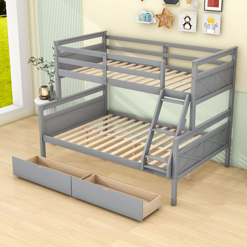 Coletha Kids Twin Over Full Bunk Bed with Drawers, Gray