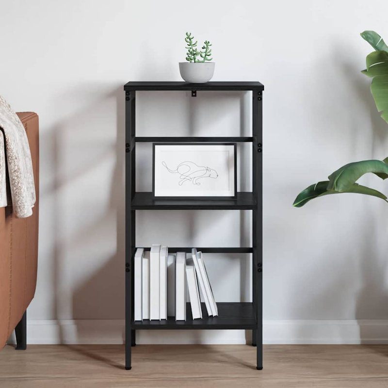 Steel Etagere Bookcase, (2 Shelves) 81cm. H x 40cm. W x 29.5cm. D, Black Oak
