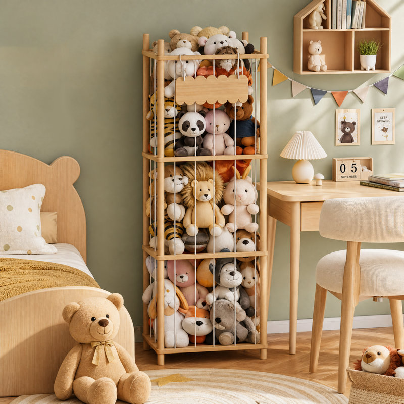 Organisateur de rangement pour animaux en peluche, support de rangement en peluche pour jouets de zoo, cage à jouets en peluche de grande capacité pour salle de jeux
