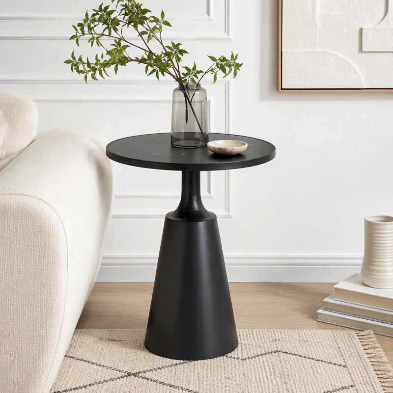Table d'appoint ronde moderne avec plateau en marbre, Noir, marbre