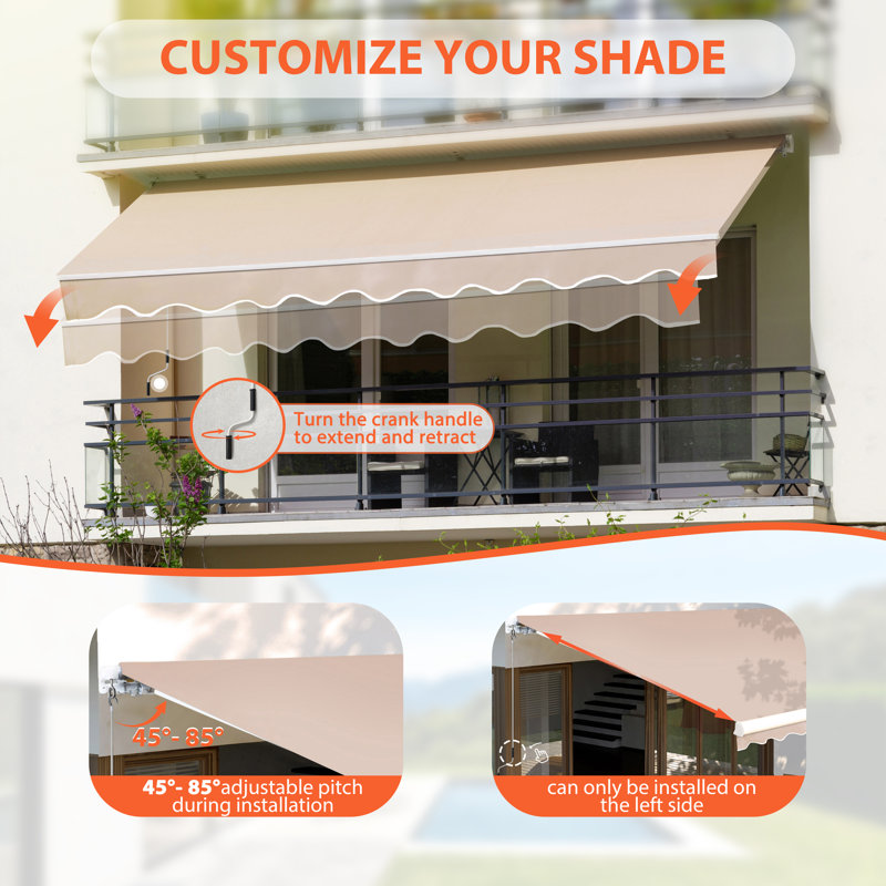 Manual Retraction Slope Patio Awning, 6" H x 141.7" W x 118.1" D, Beige
