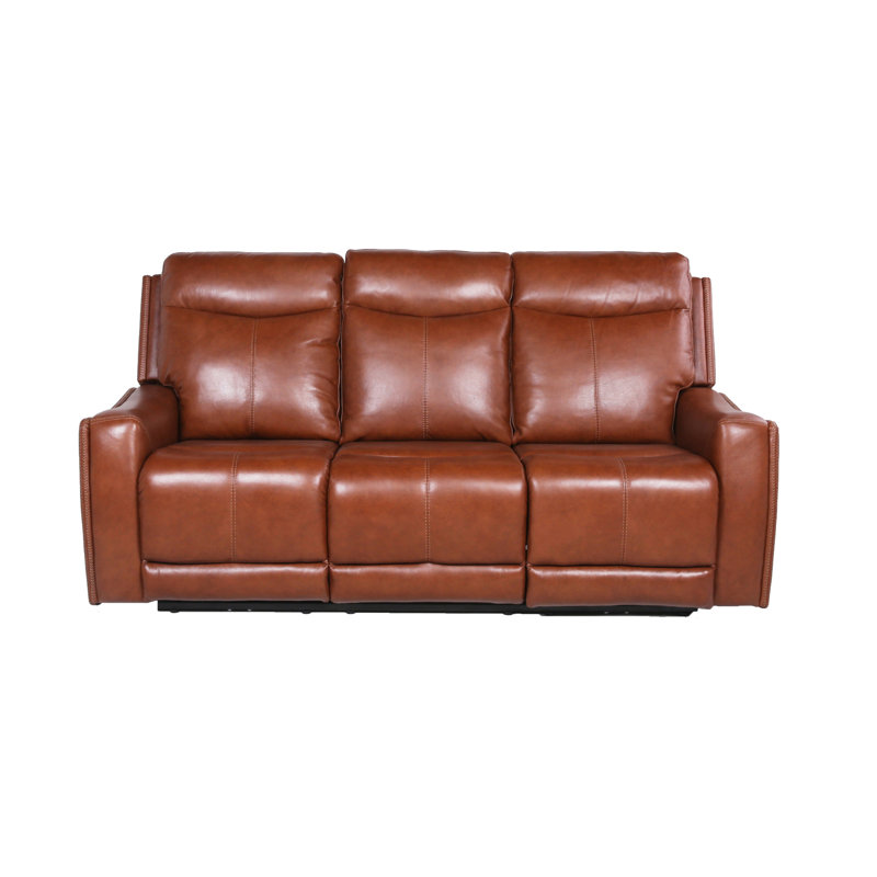 Aoosaf Upholstered 82.5'' Reclining Sofa, Caramel Leather Match