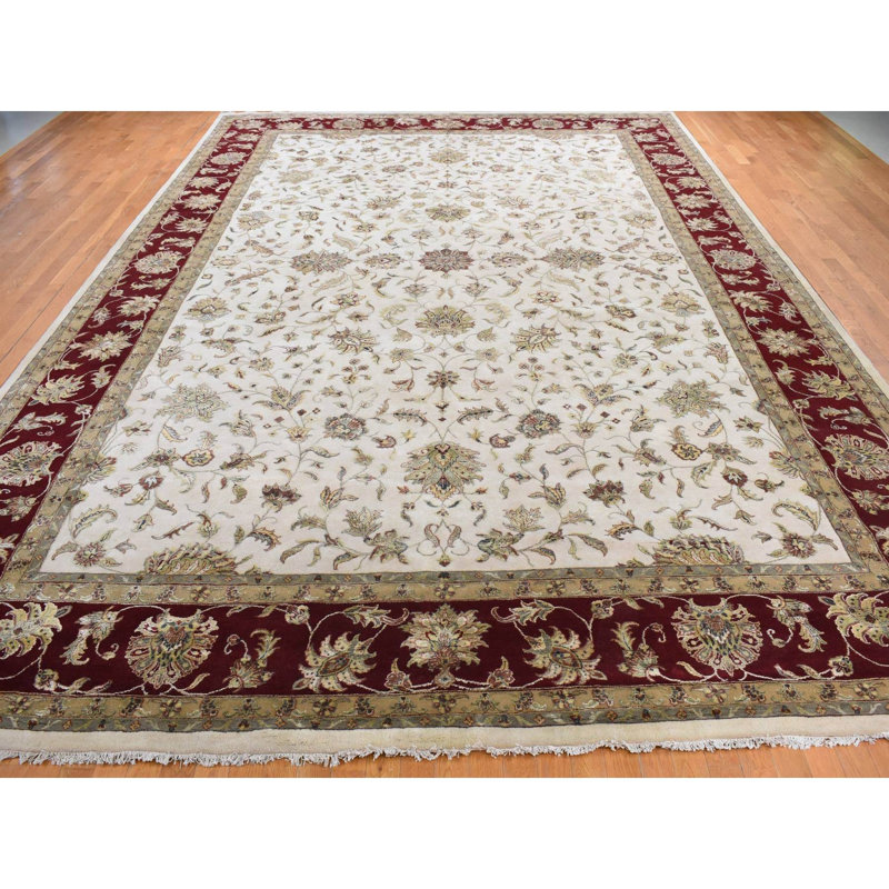 Tapis ivoire en laine New Age de conception unique 12 pi x 18 pi 2 po Arquita