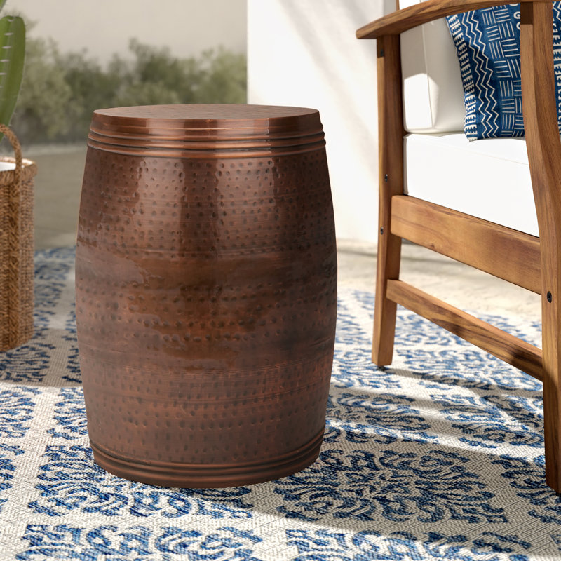 Beardall Aluminum Drum Shaped Accent Table with Hammered Design, Bronze, 19" H x 14" W x 14" D