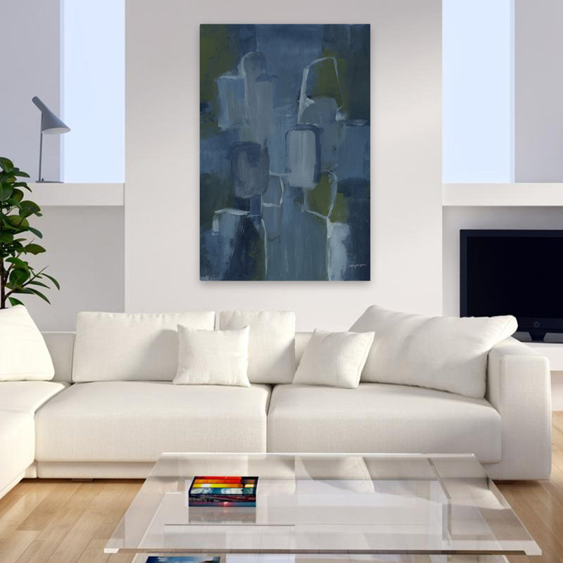 Bleu Jean bébé I contemporain abstrait noir bleu vert, H 48 po x l 32 po
