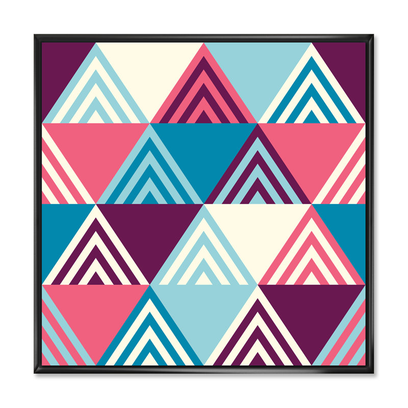 " Light Blue And Dark Blue Pink Triangular ", 16" H x 16" W x 1" D, Black Floater Frame