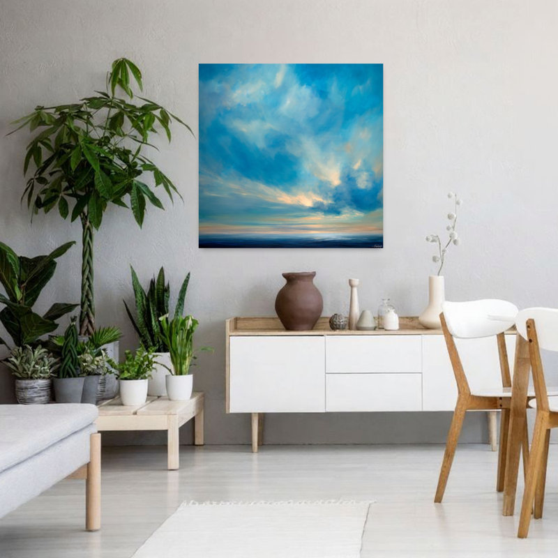 Art de paysage côtier abstrait Ocean Blues, H 36 po x l 36 po