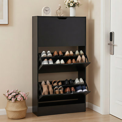 3-Tier Shoe Storage Cabinet with Flip Drawers, 18 Pair Free Standing Shoe Organizer 23.6''W for Entryway