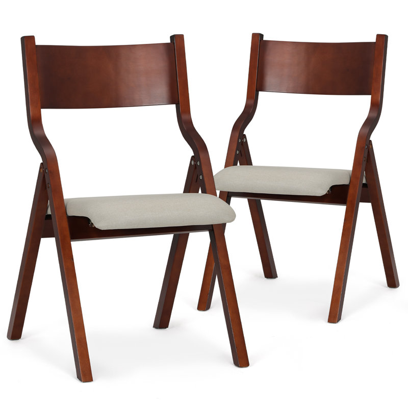 Upholstered Folding Chairs, Foldable Wooden Dining Chairs With Padded Seat For Kitchen Office Party, Beige/Brown