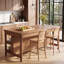 Solid Wood Farmhouse Kitchen Island with 2 Open Storage Shelves, Brown-398102393