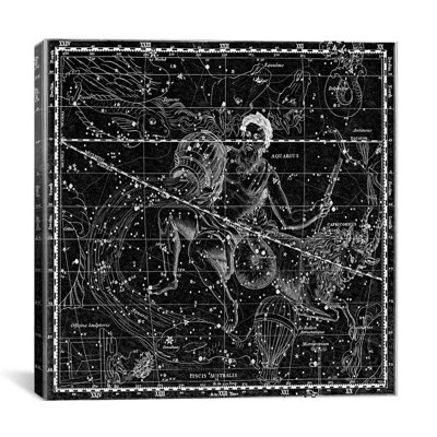 Cartes et graphiques, Atlas céleste - planche 21 (Capricorne, Verseau) par Alexander Jamieson, impression sur toile en noir