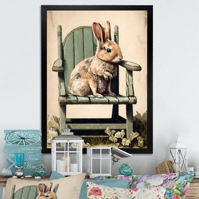 " Bunny Sitting On A Wood Chair " Watercolor Print