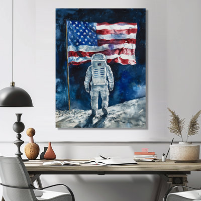 «Usa Flag On The Moon Landing III - Space», reproduction d'art en métal