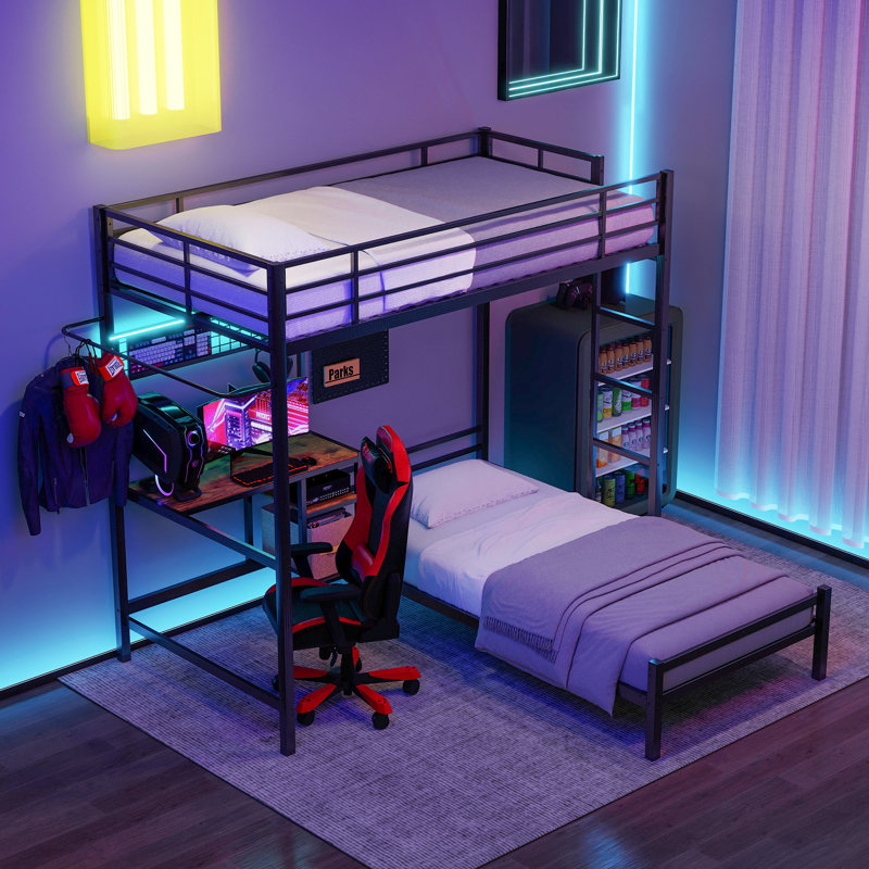 Lits superposés en métal peu encombrants avec bureau et rangement pour adolescent