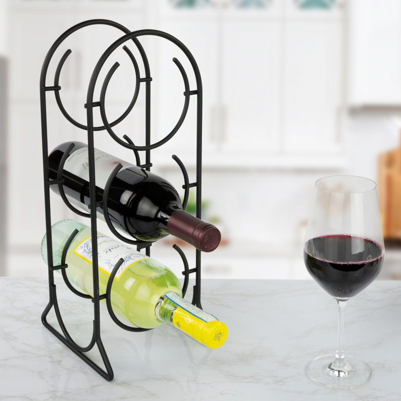 3 Bottle Tabletop Wine Bottle Rack, Black