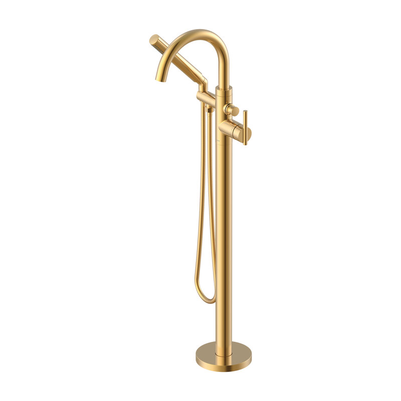 Contemporary 1-Handle Freestanding Floor Mount Tub Filler Trim Kit with 1.75 GPM Showerstick Handshower, Brushed Bronze