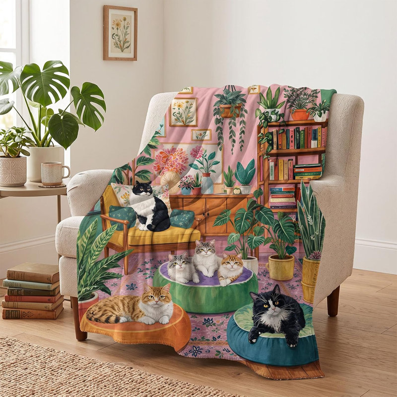 Jeté Boho Cute Cat, 50 x 60 po, 60" L x 50" W