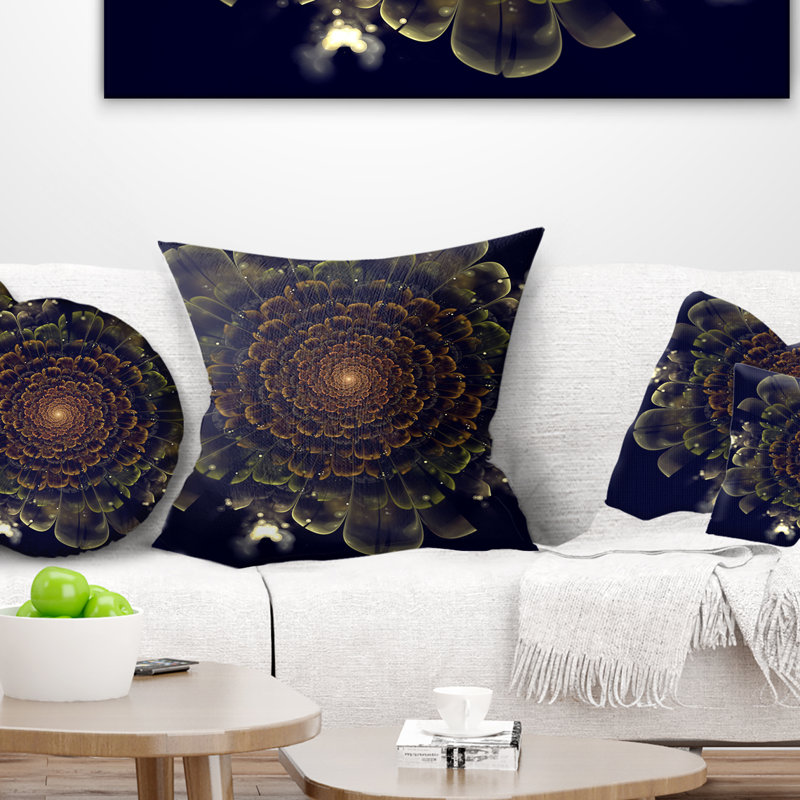 Coussin à imprimé floral orange avec motif floral vert, 18 po x 18 po, Coussin décoratif