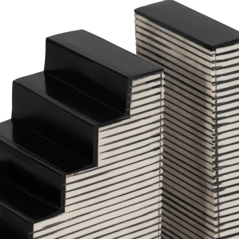 Striped Steps Bookends, Black/White - A Fusion Of Mdf And Resin Magic