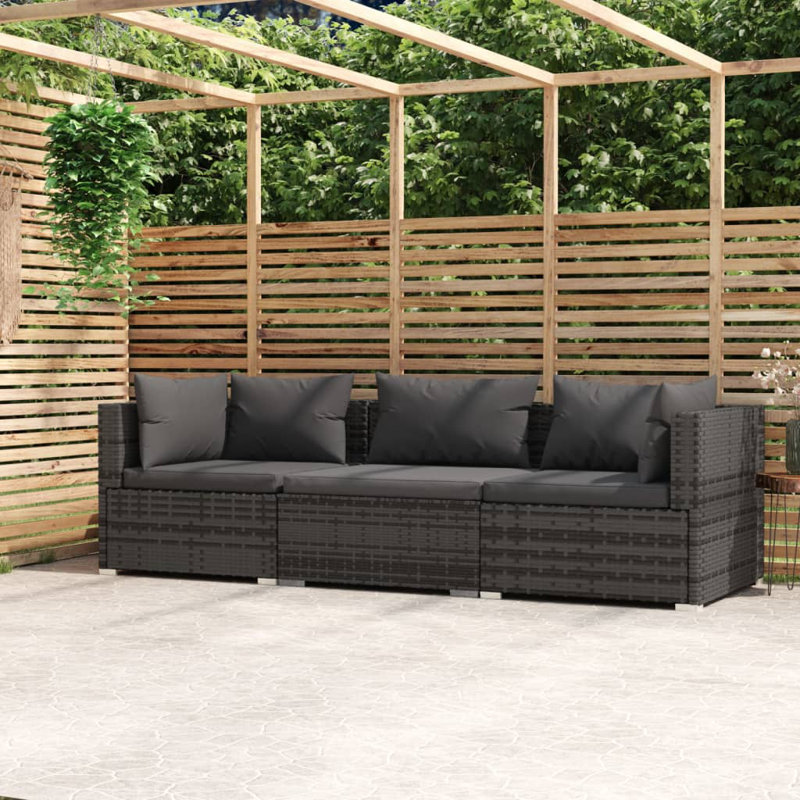 27.6" Wide Square Patio Sofa with Cushions, Black, Gray