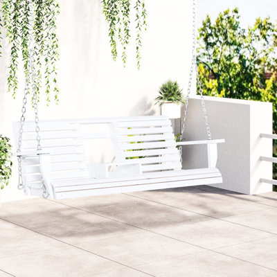 Balancelle de patio blanche 3 avec table pliante, porte-gobelets et capacité de poids de 440 lb, fabrication en bois 3 porches et qualité séduisante