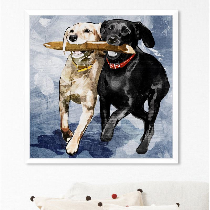 Chiens et chiots «Playtime Blue», reproduction d'art sur toile, H 26 po x l 26 po, Impression encadrée, Photo