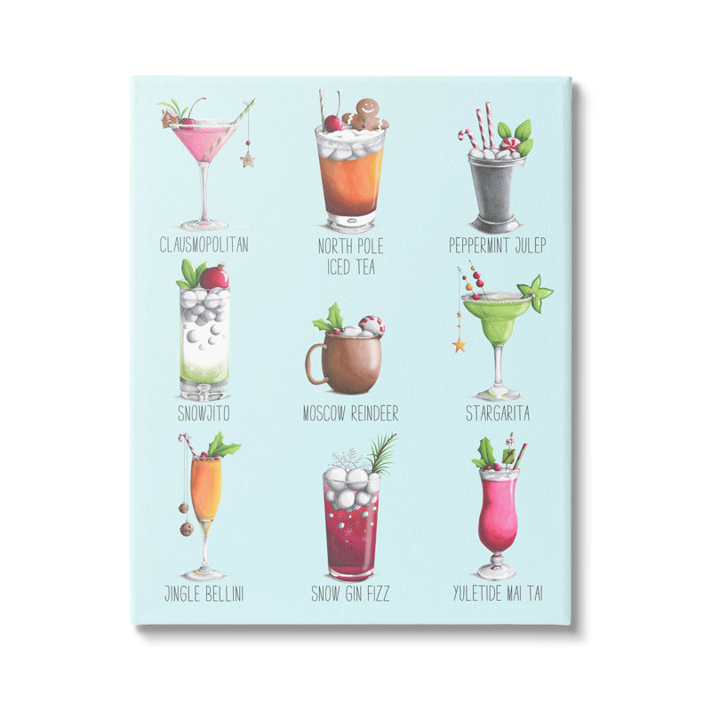 Art mural sur toile, "Christmas cocktails" par Lisa Jane Smith, H 20 po x l 16 po x P 1,5 po