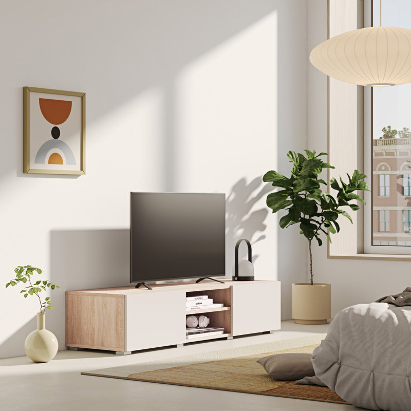 Ellar TV Stand for TVs up to 60", Natural Oak/Light Beige