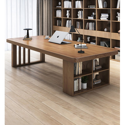 Élégant bureau long avec rangement ouvert
