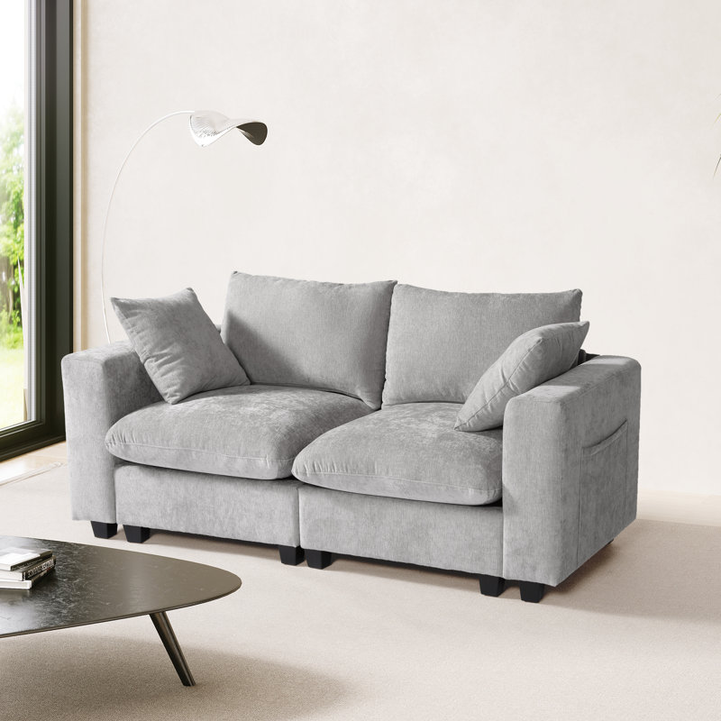 Causeuse modulaire en chenille avec port USB, Gris clair