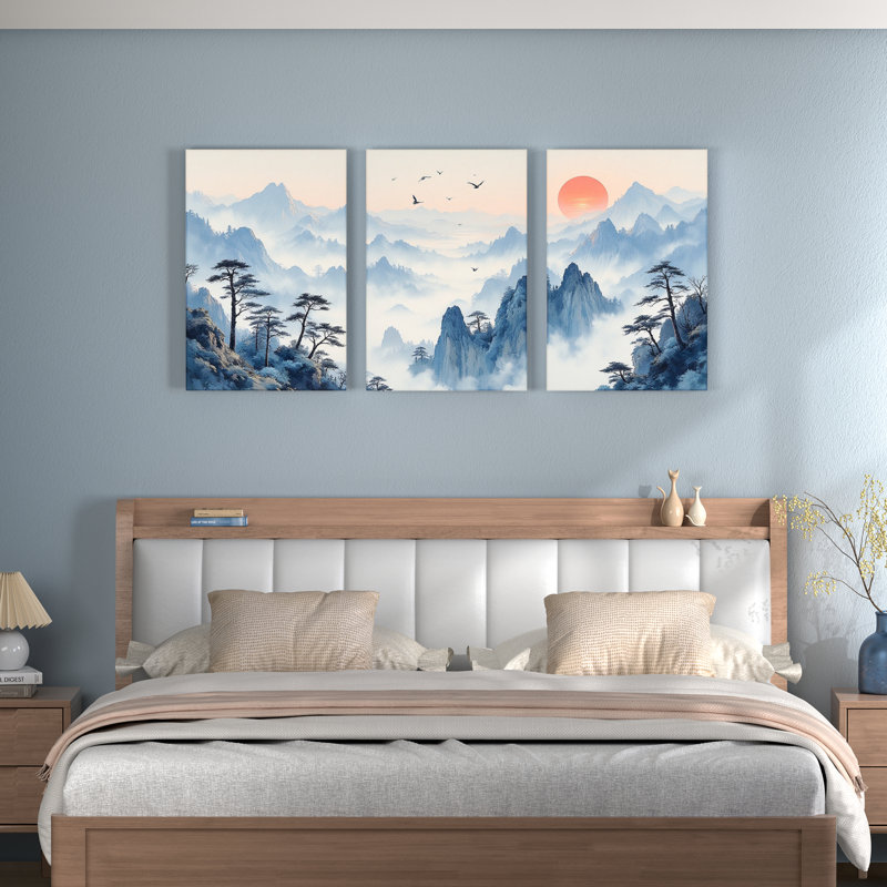 Tableau sur toile de paysage chinois (lot de 3), H 24 po x l 48 po