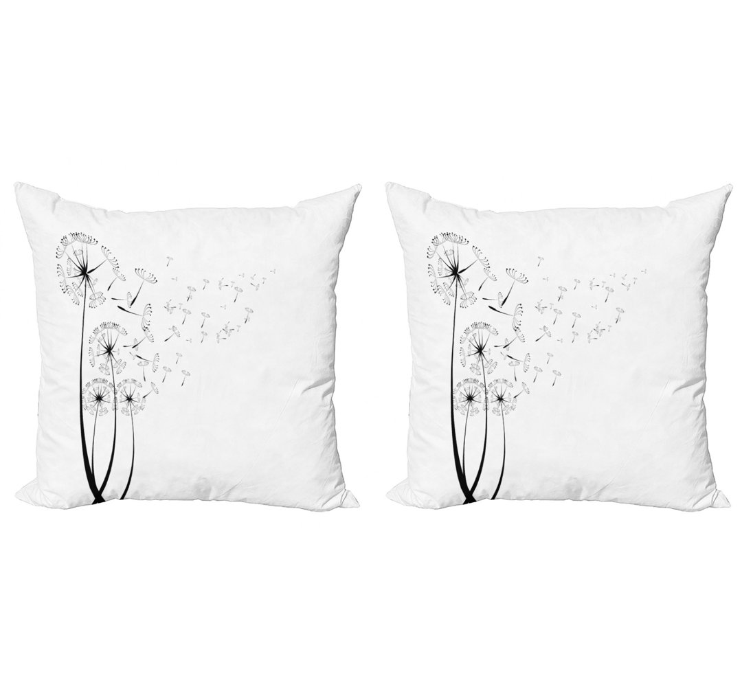 Ambesonne Dandelion Decorative Throw Pillow Case Pack Of 2, Monochrome Dandelions Blowing In The Wind Fluffy Flower Romance Theme, Couch Bedroom Living Room Cushion Cover, 16", Black White (Set of 2) Ambesonne 