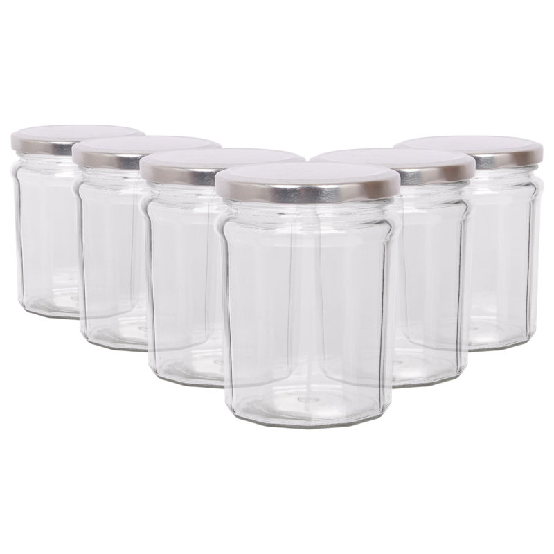 Glass Jar - Set of 6, Silver, 250ml