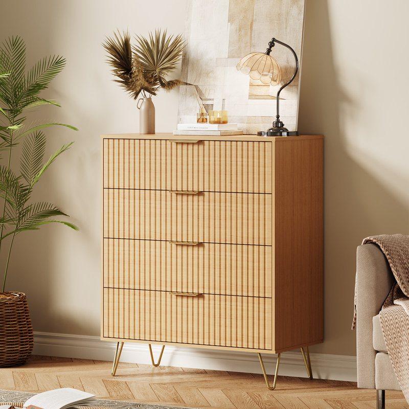 Commode 4 tiroirs pour chambre à coucher, commode haute à motif ondulé cannelé avec tiroirs, armoire de rangement moderne