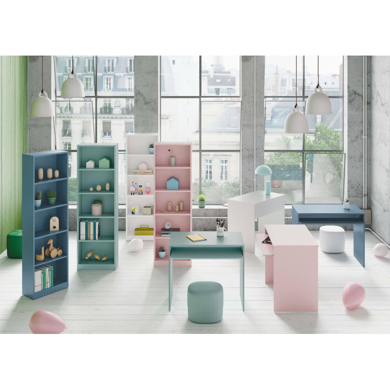Bookshop Pomona, High Bookcase With 5 Shelves, Office Or Bedroom Shelf, Modern Shelf With Compartments, Green
