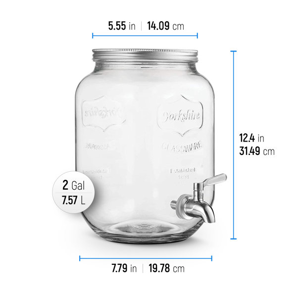 Latitude Run® Refrigerator Glass Water Dispenser, 1 Gallon, Water Dispenser  For Picnic, Pool Party And Social Activities