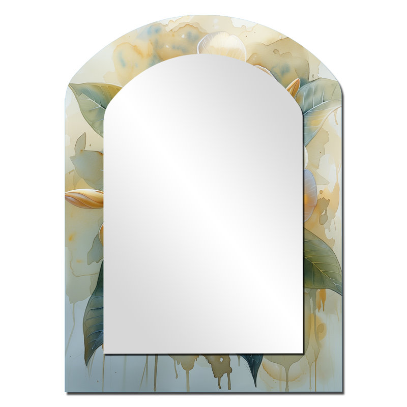 Plumeria II - Miroir décoratif floral jaune sur blanc, 34 po x 25 po