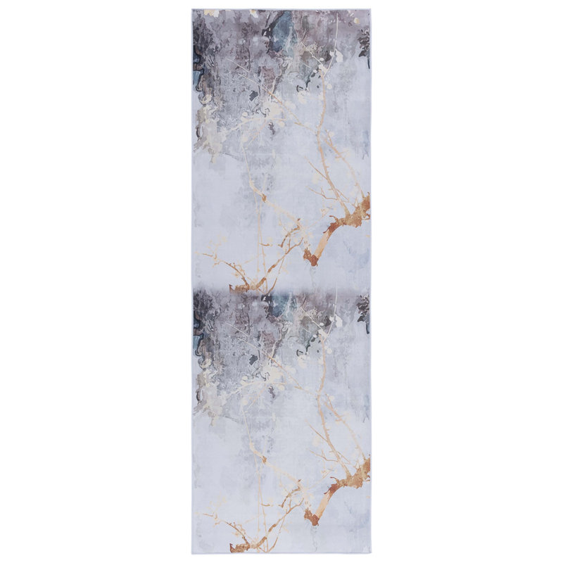 Tapis abstrait gris / beige, Tapis de couloir 2 pi 6 po x 8 pi
