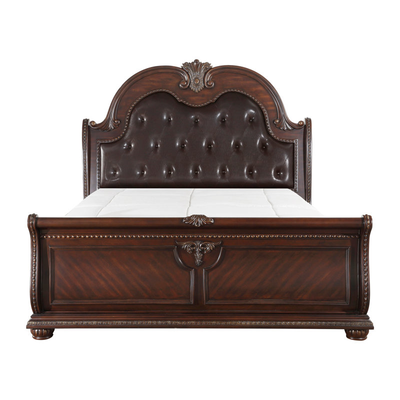 Anndrea Vegan Leather Sleigh Bed, Queen, Brown