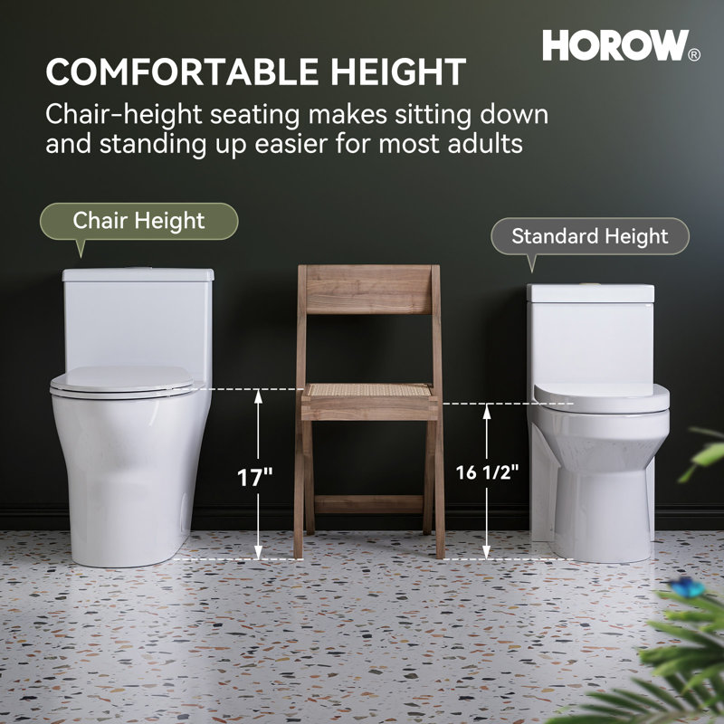 Toilette allongée une pièce à double chasse, 0,8 / 1,28 gallon par pouce carré, 17 po Hauteur de la chaise Ada, blanc
