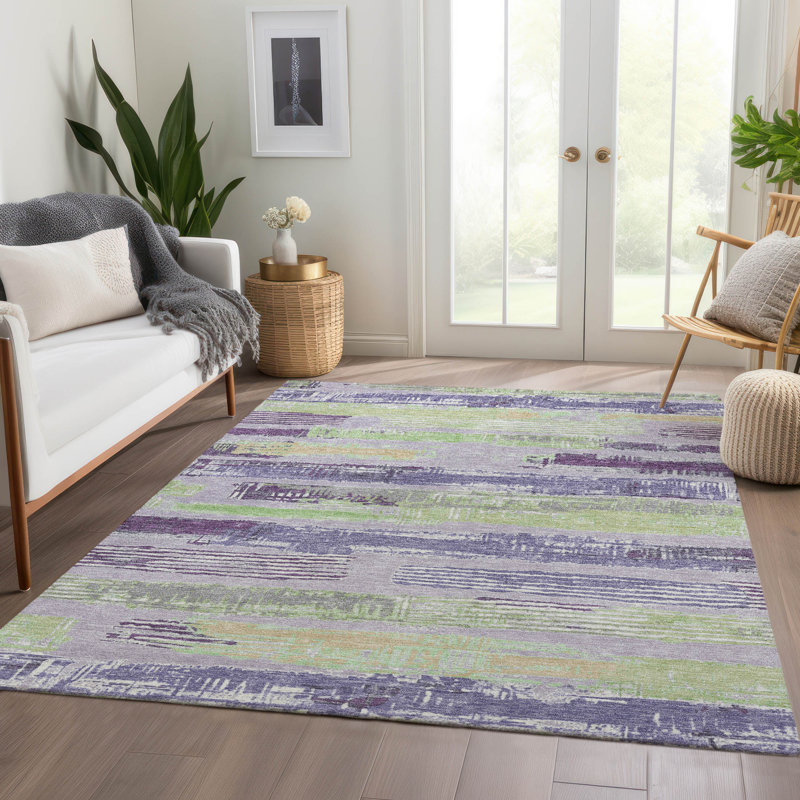 Lavender Flat Woven Synthetic Rectangular Washable Rug 3' x 5'