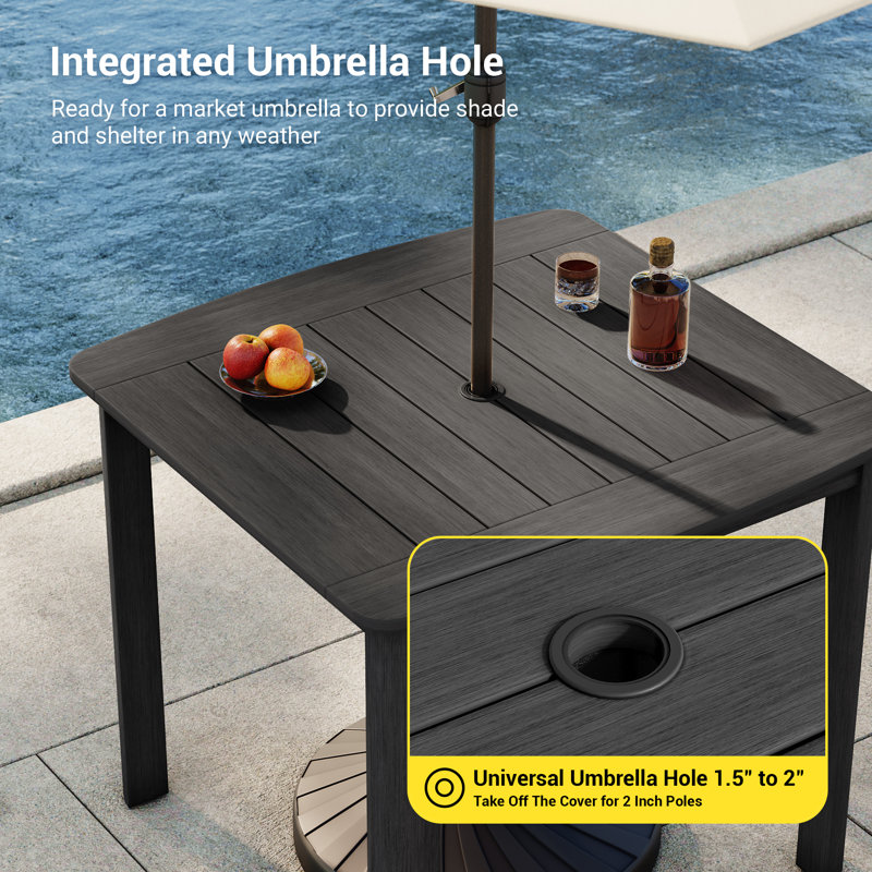 5 Piece Outdoor HDPE Dining Set, All-Weather Patio Table and Chairs W/ Umbrella Hole, Low Maintenance for Porch, Backyard