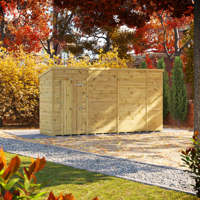 Powersheds 14 x 4ft Premium Pressure Treated Timber Windowless Pent Garden Shed