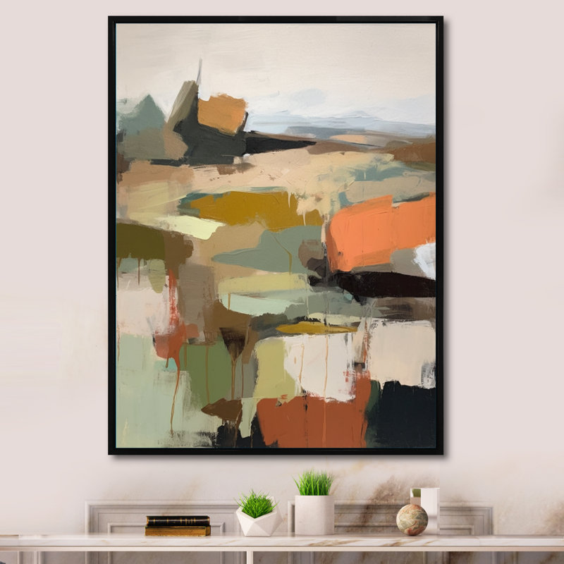 «Green and Beige Transcendant Reality III», reproduction d'art sur toile, H 32 po x l 24 po x P 1 po, Cadre flottant noir