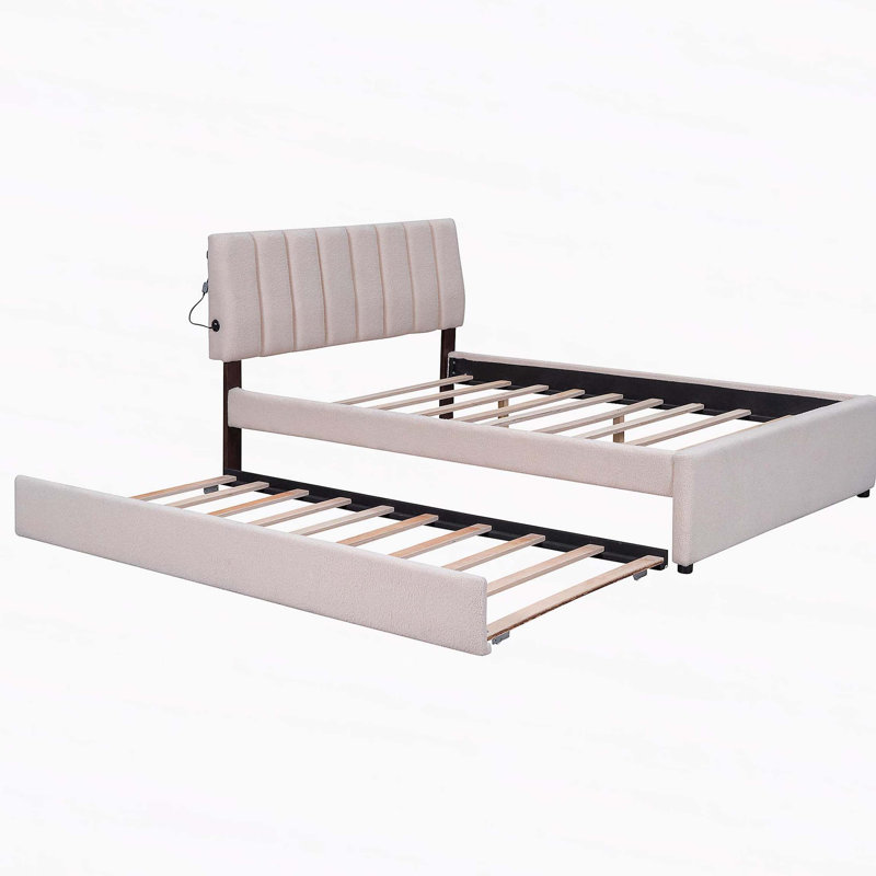 Lit plateforme tapissier Teddy, Lit double, Beige