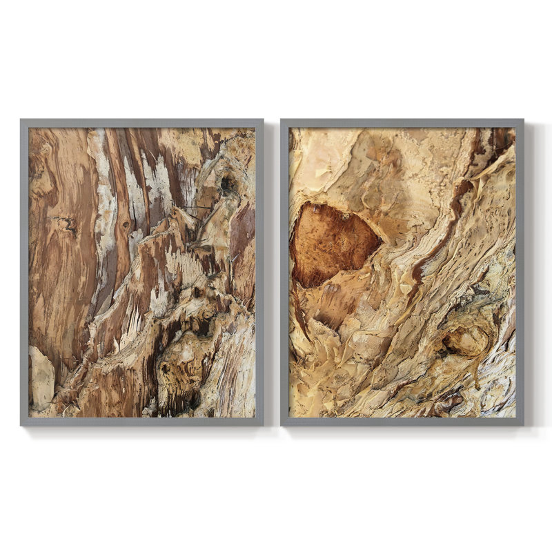 Tree Texture Triptych I-Premium Framed Print -Ready to Hang - No Nails Required - No Nails Required, Green, 21" H x 34" W