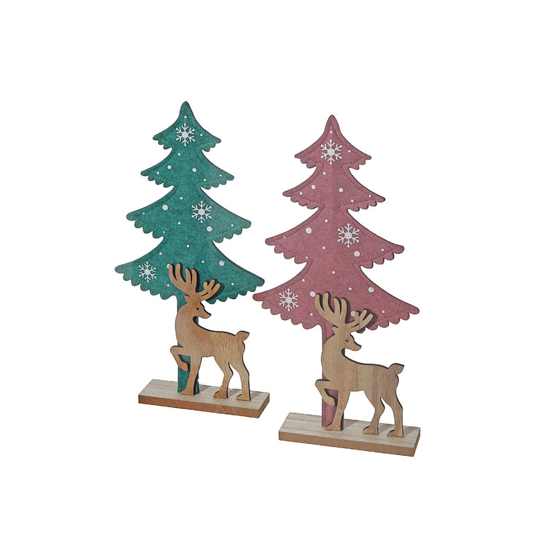Arbre en feutre et décor de cerf en bois - ensemble de 2
