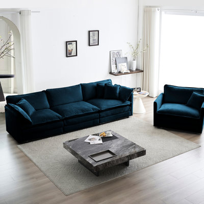 Living Room Furniture - Blue 3 Sectional With Wood Frame And Comfort For Home Decor High Chenille
