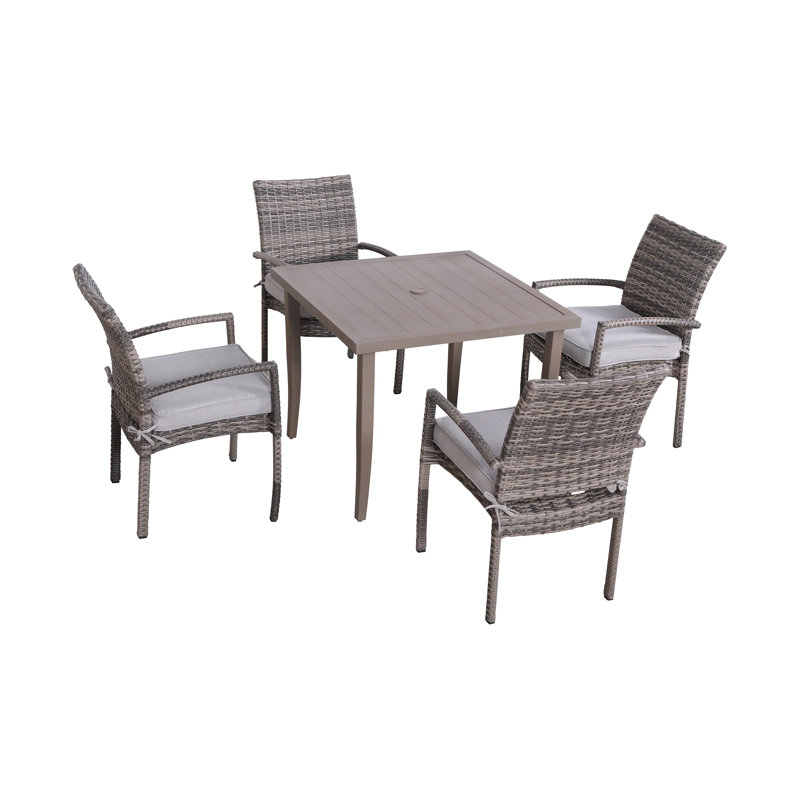 Alezandro 4 - Person Premium All-Weather Wicker Patio Dining Set with Square Table , Cushions Included