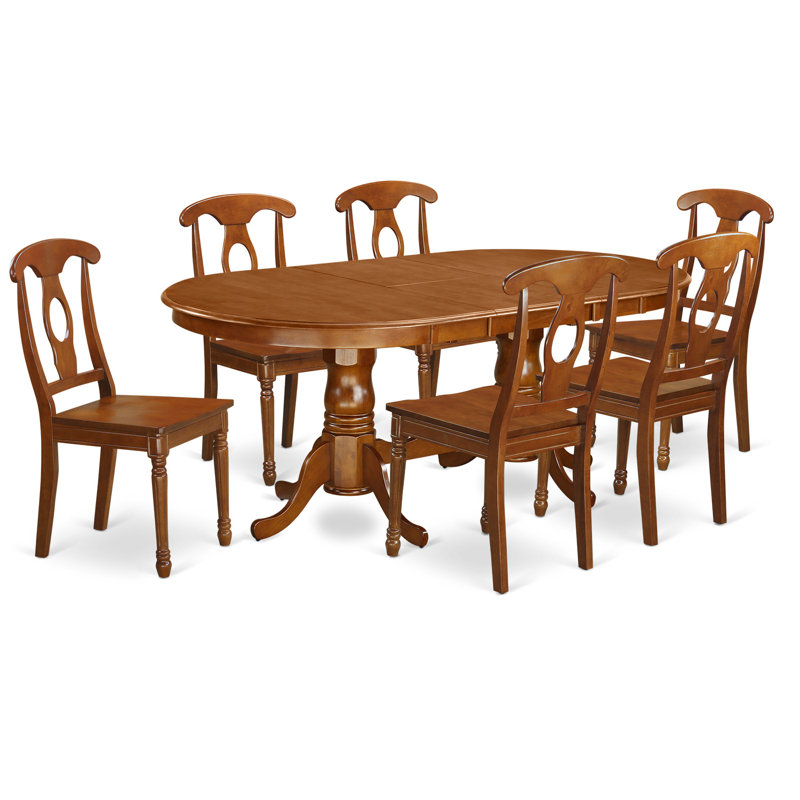 Ensemble de table de salle à manger 7 pièces composé d'une table de salle à manger ovale avec rallonge papillon et 6 chaises en bois brun selle